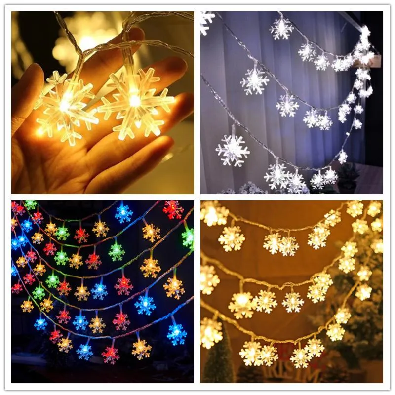 Strängar 80/40/20LEDS SNOWFLAKE STAR BALL LED String Fairy Lights Street Garlands Garden Decor Outdoor Wedding Christmas Tree Decorationled