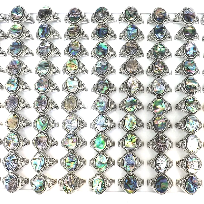 50pcs/Lot Ocean Element Oval Abalone Shell Rings Lovely Fish Design Mixed Size For Retail