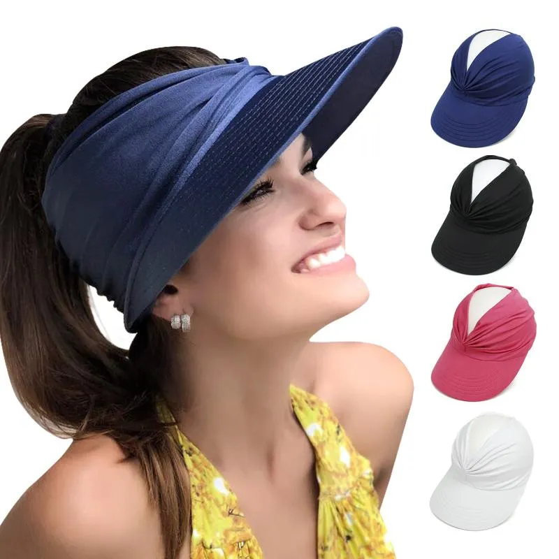 Szerokie brzegowe czapki duże sunhat dla kobiet na świeżym powietrzu Summer Hat Hollow Otwarta czapka Otwarta Ochrona dla dorosłych Visor Seaside Travel Beach