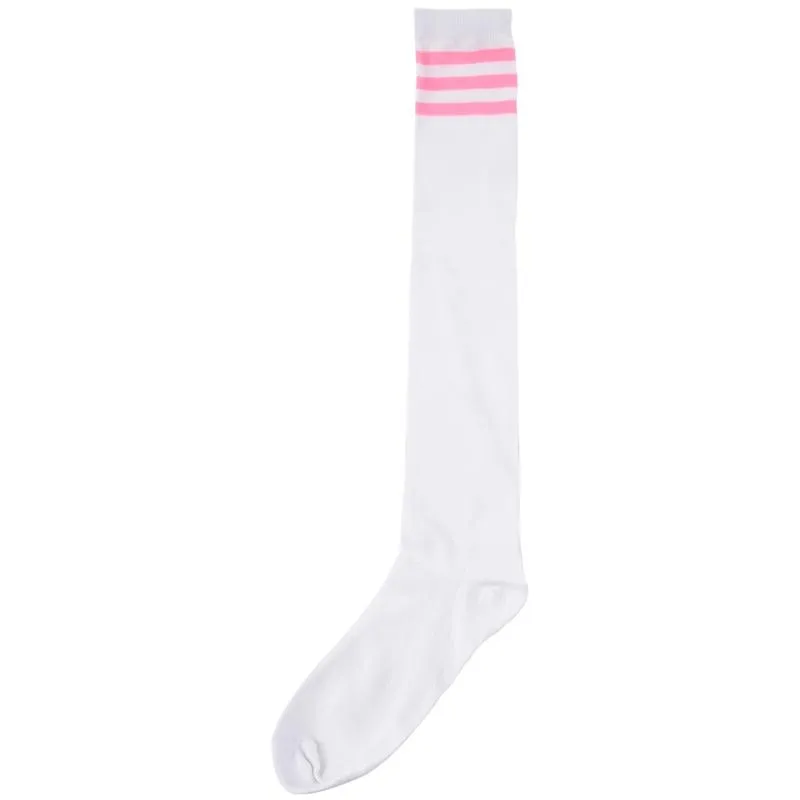 Socks & Hosiery 1pair Womens Athlete Thin Stripes Solid Thigh Highs Tights Over Knee White W Pink