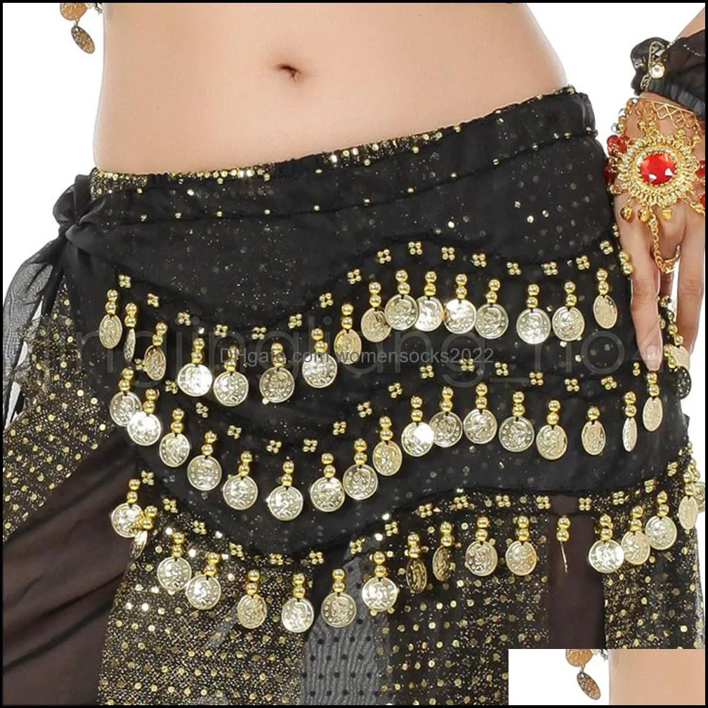 145*24cm Fashion Girls Belly Dance Waist Chain 128coin Belly Dance Wrap Costume Child Hip Scarf Ethnic Clothes Kids Stage Wear AAA599