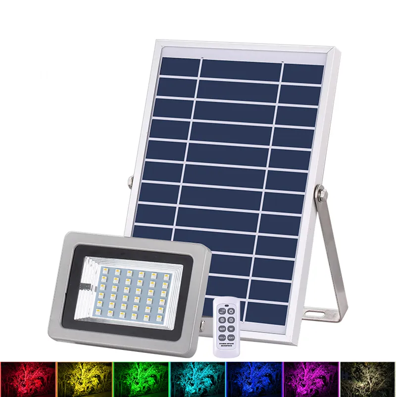 Solar Flood Light RGBW Garden Led Lights Motion Sensor Color Adjustable Remote Control Floodlight Outdoor