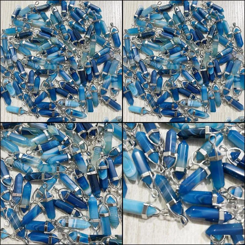 natural stone blue stripe agate alloy crystal trendy pendants for making jewelry charm point pendant