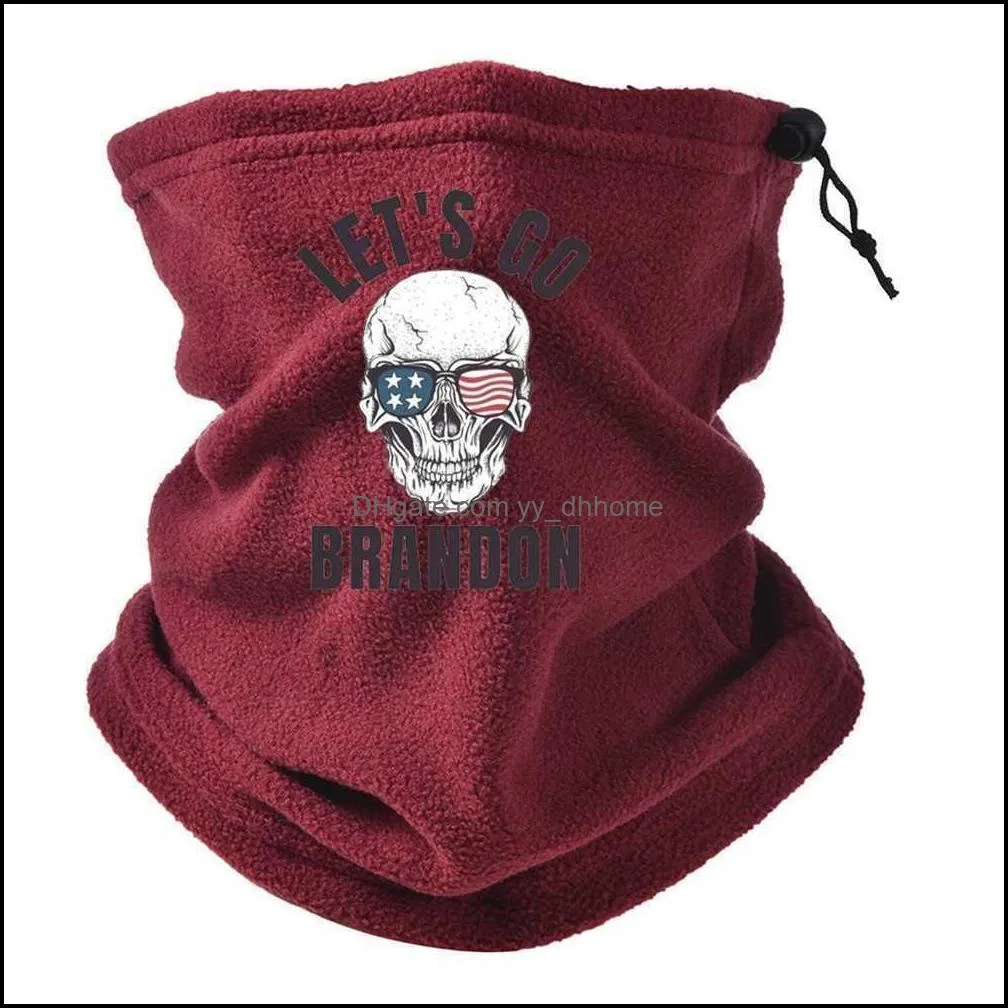 anti biden let`s go brandon winter hat polar fleece sport scarf riding masks tube beanies christmas us flag skull letters print