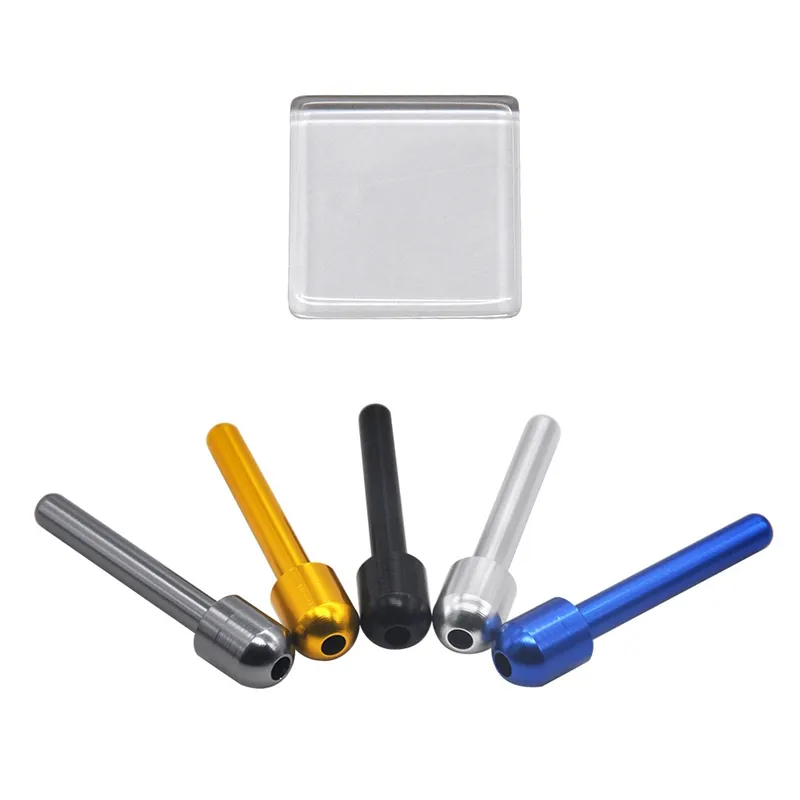 Cool Coloré Fumer Pipes En Aluminium Herbe Sèche Tabac Épice Miller Snuff Snorter Sniffer Bâton Tige Nez Distributeur Avec Tapis De Verre Porte-Cigarette DHL Gratuit