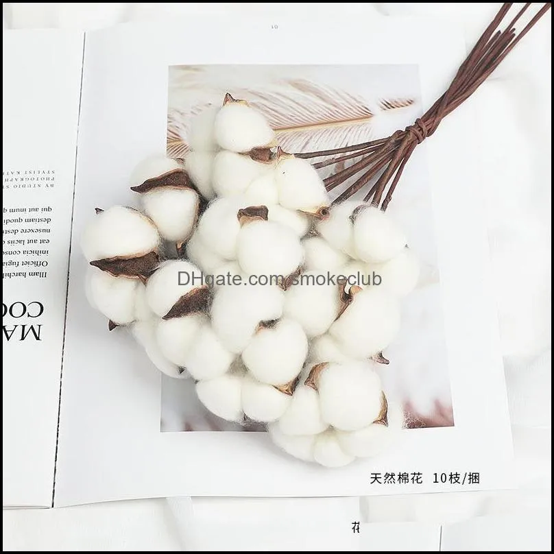 New Natural Immortal Dried Cotton Flowers Artificial Plants Floral Branch Wedding Party Decoration Fake Home Decorative & Wreaths 1954