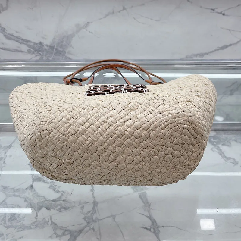 Straw Bag Shoulder Bags Handbags Plain Knitting Crochet Embroidery Open Casual Tote Interior Compartment Two Thin Straps Leather Floral Fashion Women Purse
