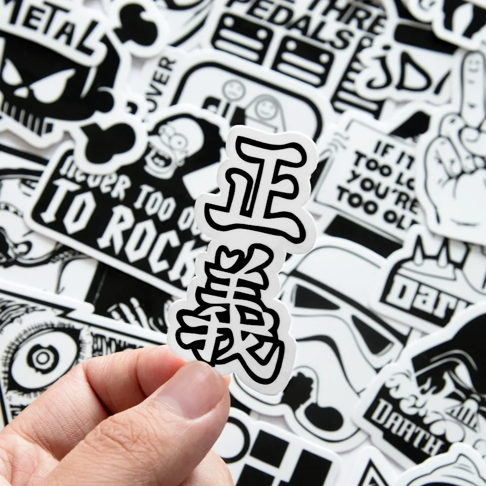 50pcs Cute black & white Sticker Pack For Water Bottle,Laptop