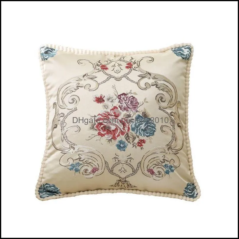embroidered jacquard sofa pillow case luxury living room car bedside backrest embroidery pillow cover removable european-style 48*48cm