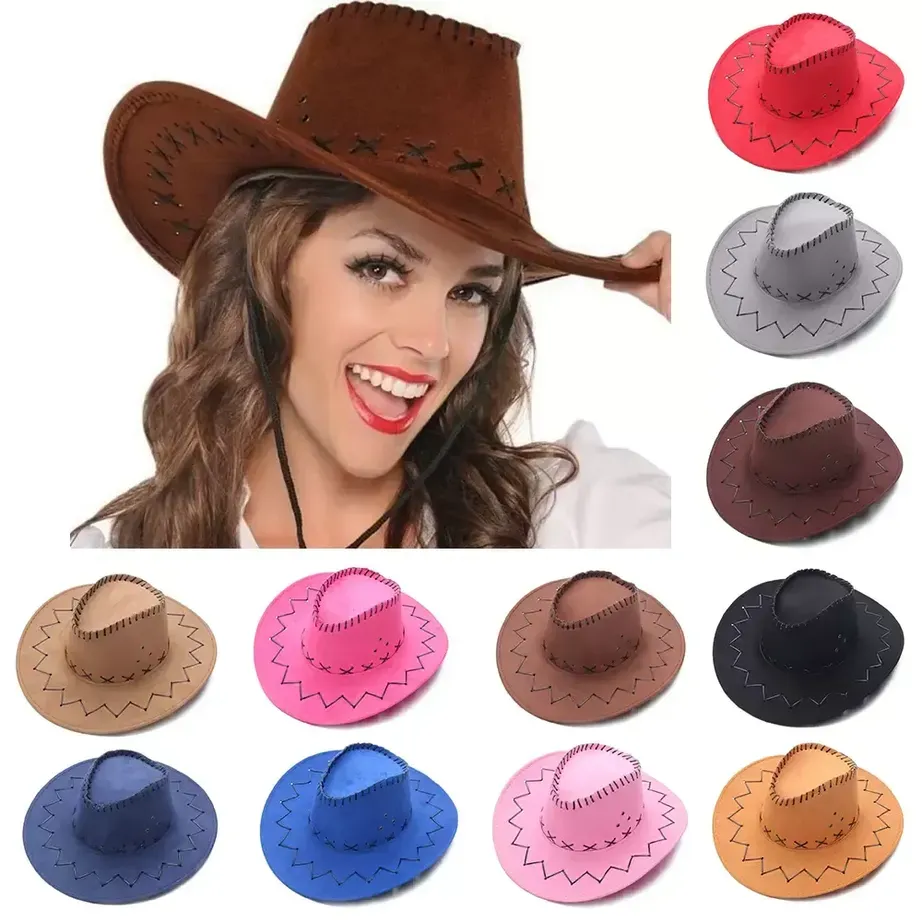 Sombrero de vaquero Vintage a la moda, sombrero de Jazz de ala ancha de ante de estilo occidental, sombreros Fedora de fieltro, accesorio de vestido elegante para hombres y mujeres