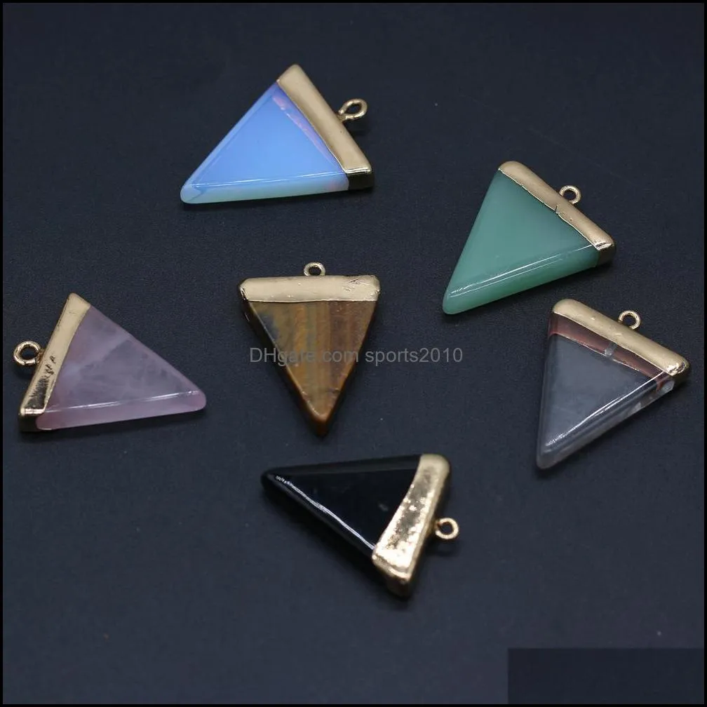 natural stone triangle charms rose quartz healing reiki crystal pendant diy necklace earrings women 25x32mm sports2010