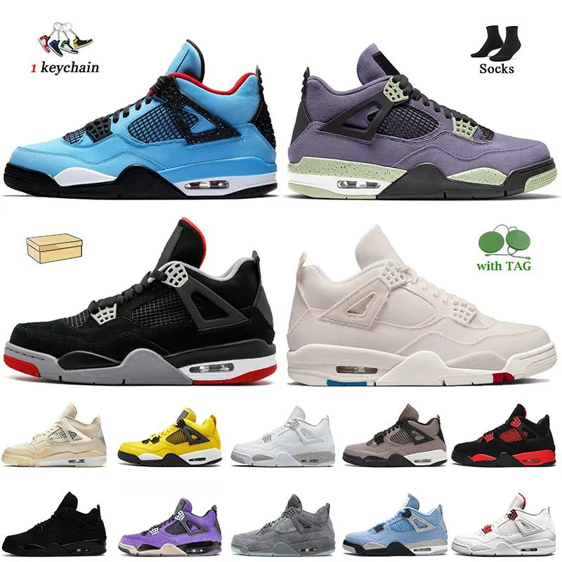 Maat 36-47 Heren Trainers Jumpman 4 Sport Basketbalschoenen 4s Canvas Canyon Purple Suede Red Thunder White Oreo Court Purple Cool Grey Bred Dames Heren Designer Sneakers
