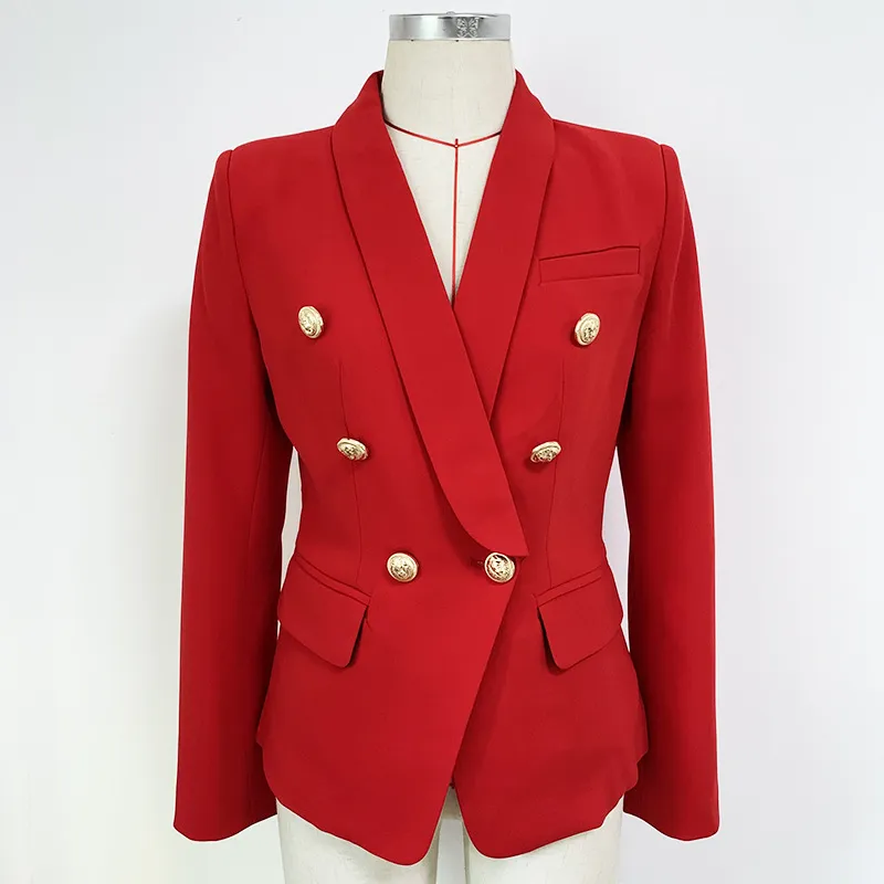 Premium-Blazer im neuen Stil, Top-Qualität, originelles Design, zweireihige, schmale Jacke für Damen, Blazer mit Metallschnallen, Retro-Schalkragen-Outwear, rote Größentabelle