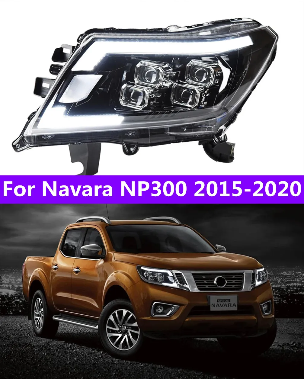 2 PCS Auto Car Head Light Parts for Navara NP300 20 15-20 20 LED مصابيح مصباح أمامي استبدال DRL Dual Projector