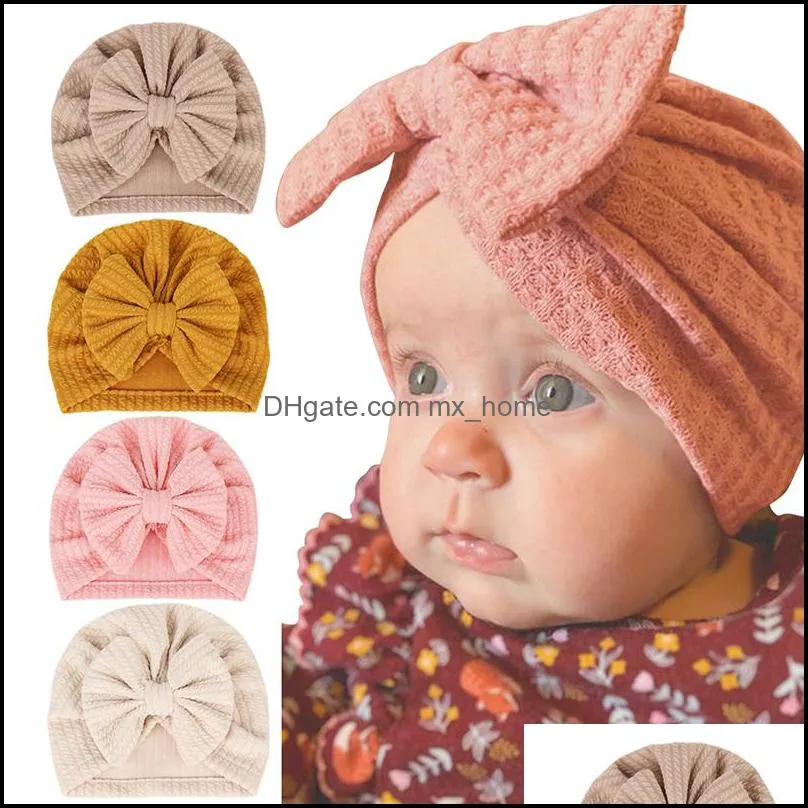 infant baby hat solid color bow headwear children toddler kids indian caps turban soft comfortable autumn winter bowknot hats 9 colors