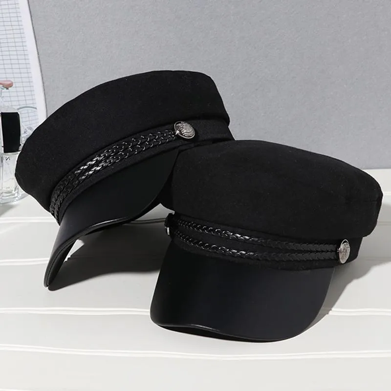 Boinas Casual Mujeres Hombres Sombrero militar Primavera Otoño Sombreros de marinero Negro Señoras Boina Gorras Flat Top Capitán Cap Travel Cadet Octagonal HatBerets