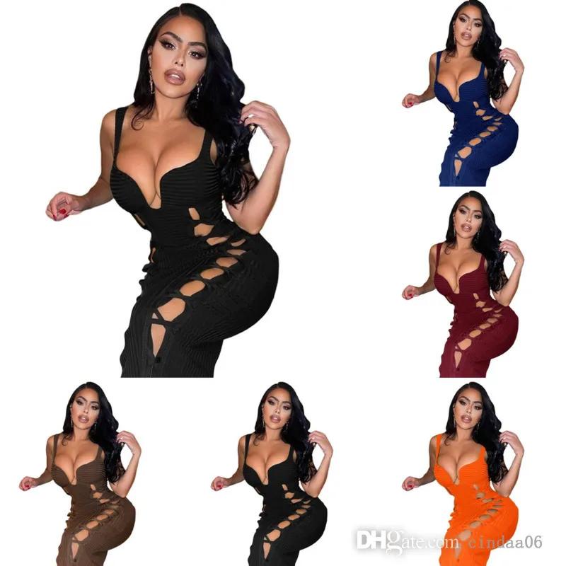 Designer Casual Robes Femmes Designer Tank Strap Deep V-cou Soirée Une Pièce Jupe Sexy Évidé Discothèque Robe