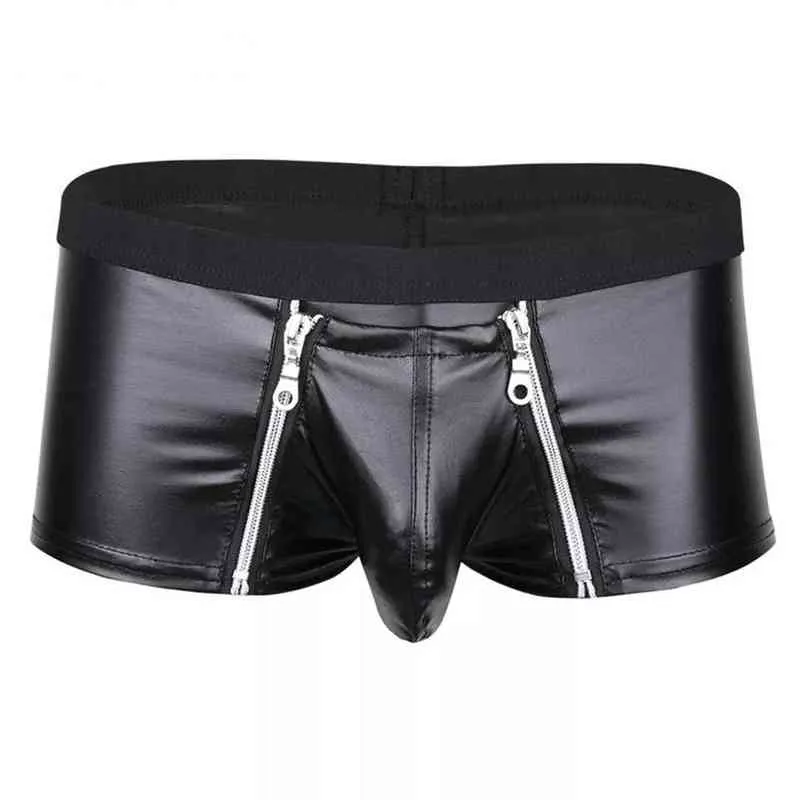 Mens Sexy Leather Lingerie Open Crotch Short Pants For Sex Soft Latex