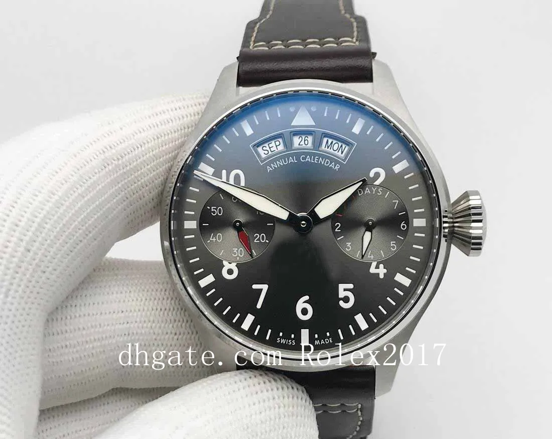 Azf Factory Wristwatches Mens Automático Mecânico ETA 52850 Calendário com Reserva de Power Working Selta de couro preto com relógio de poupança de fivela implantada