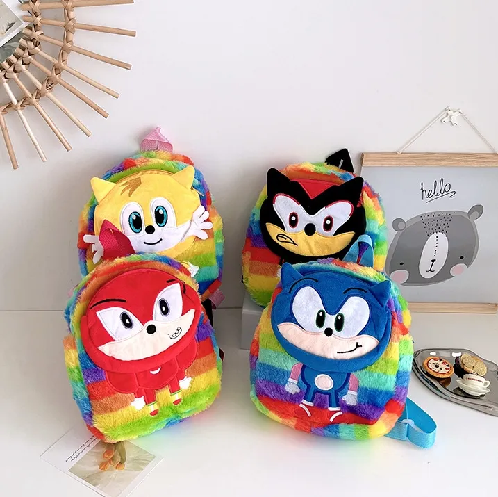 26 cm nieuwe plek Sonic Plush Backpack Toy Hedgehog Cartoon pluche poppen rugzakken Kid -tas