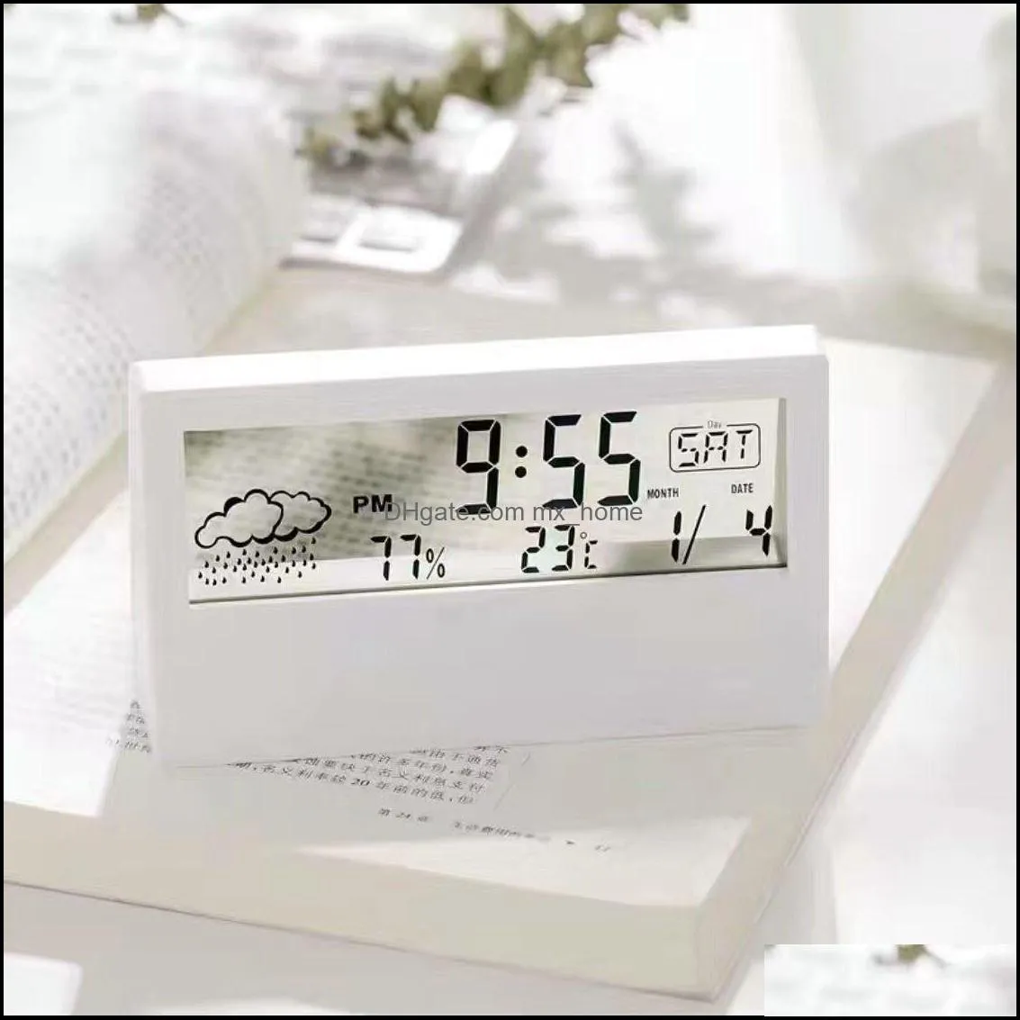 lcd student bedside led clock creative digital clock multi-function weather electronic alarm clock with temperature humidity