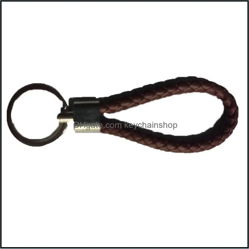 wholesale price PU Leather Braided Woven Rope Key Rings DIY bag Pendant KeyChain Holder Car Keyring Men Women Keychains