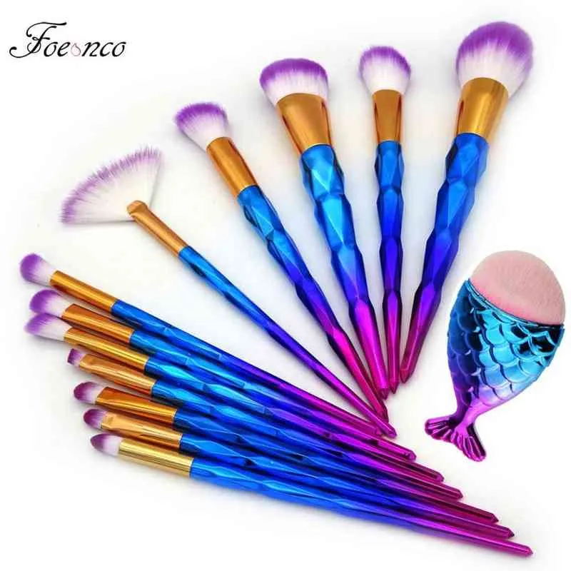 Outils de maquillage 13 pièces licorne diamant brosse ensemble fond de teint poudre cosmétiques arc-en-ciel fard à paupières visage Kabuki maquillage Kit220422