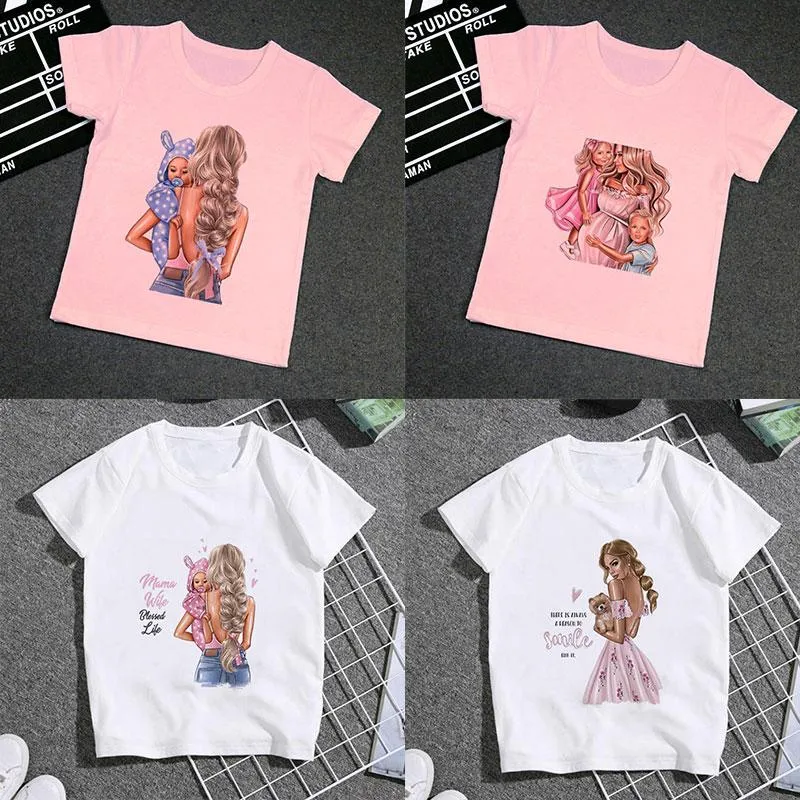 Tシャツ半袖の女の子の服スーパーママベイビープリント甘い女の子TシャツクルーネックキッズTシャツ男の子カジュアルボーイシャツshi