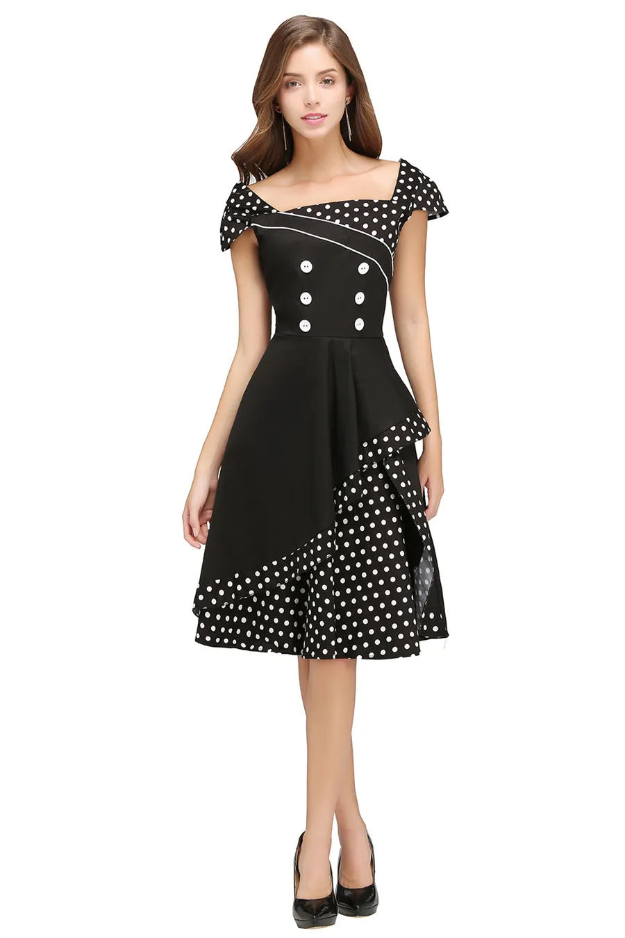 Vestido vintage vestido de quarto de bairro de trabalho de trabalho de trabalho Mulheres Retro 50s 60s Rockabilly Party Vestres Midi Calf FS1506