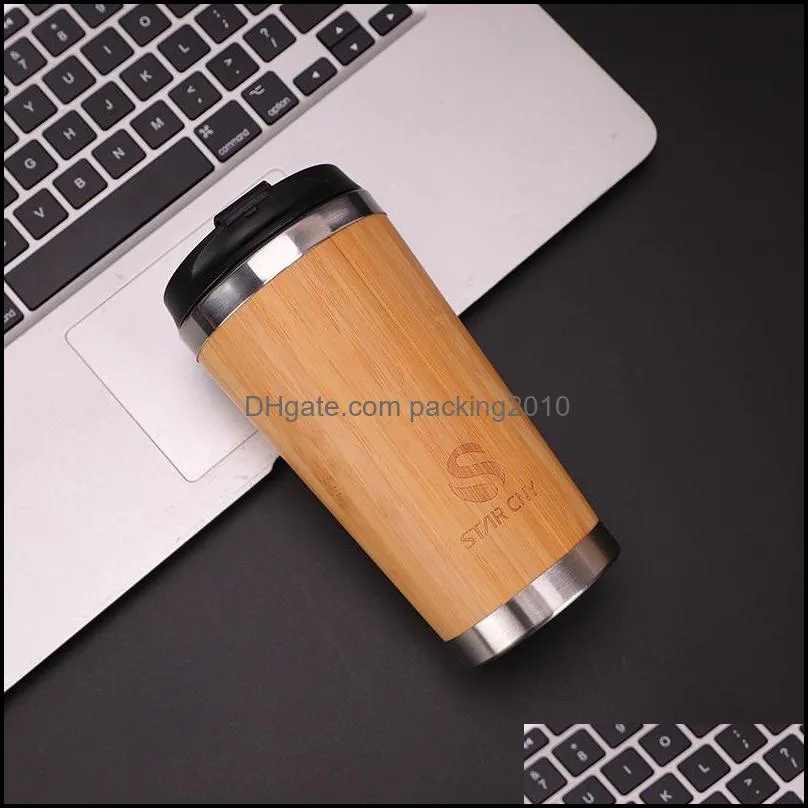 mugs 450ml creative bamboo mug water bottle 304 stainless steel cup woman men business car office custom gift
