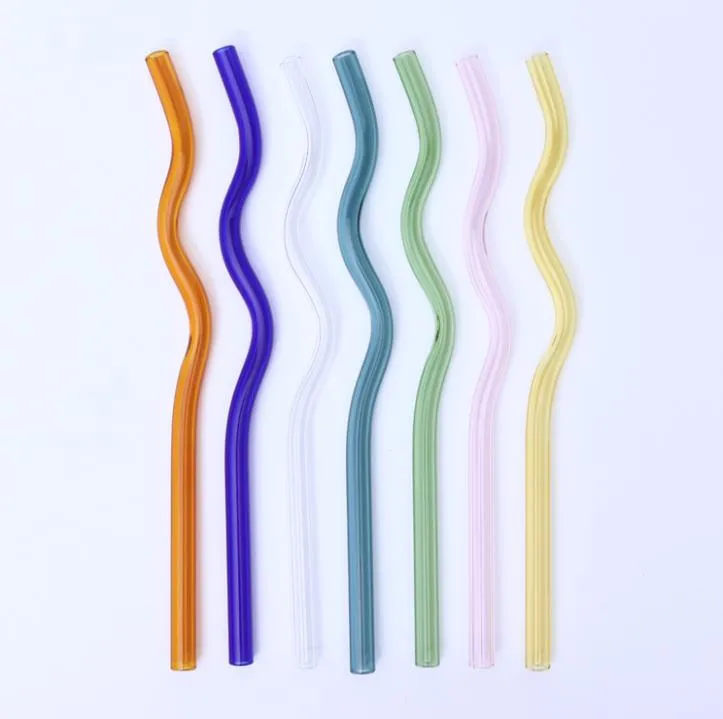 8x200mm Reusable Eco Borosilicate Glass Silicone Drinking Straws High