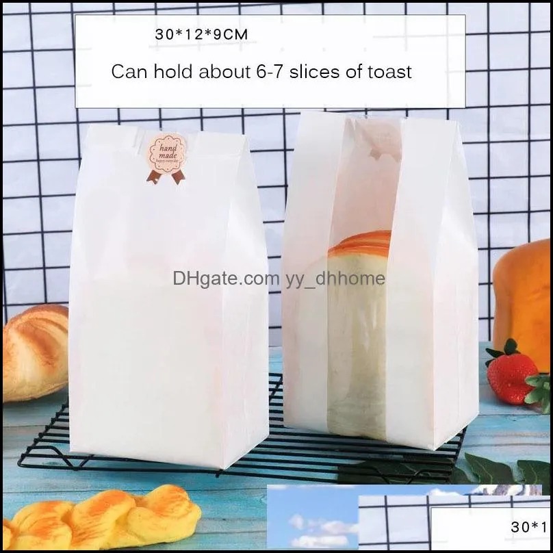 50Pcs/lot White Kraft Paper Bag Toast Bread Packaging Bags With Window Candy Cookie Biscuits Bread Bag Baking Package Gift Bags