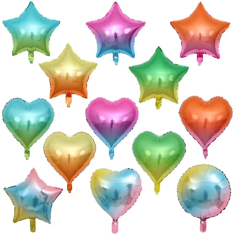 Balões de 18 polegadas decoração de festa de aniversário Gradiente Coração-em forma de cinco pontas estelar-balão arco-íris de balão de alumínio t9i001848