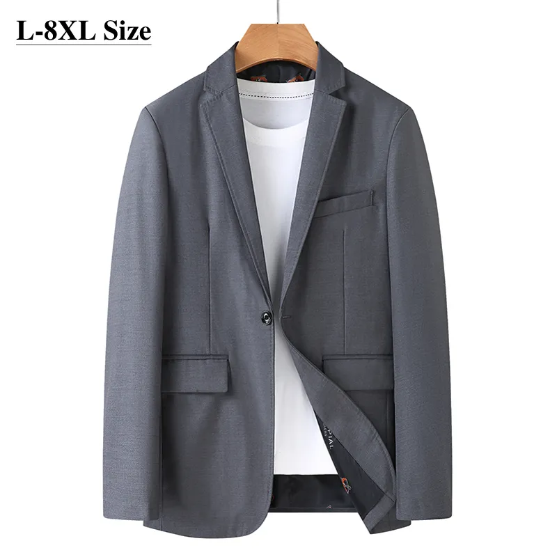 8XL 7XL 6XL erkek Iş Rahat Blazer Artı Boyutu Katı Renk Suit Ceket Elbise İş Giysileri Boy Palto Erkek Siyah Gri 220409