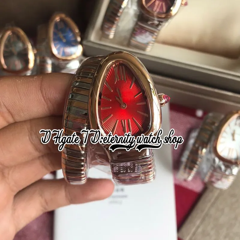 2022 BVF bv102530 102493 Swiss Quartz Movement Womens Watch 35MM Red Dial Rose Gold Silver Two tone Long Winding Bracelet eternity Fashion Lady Watches Watches