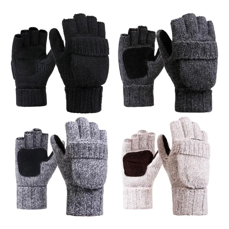 Cinq doigts gants sans doigts flexibles tricot demi-doigt mitaines filles écrivant hiver