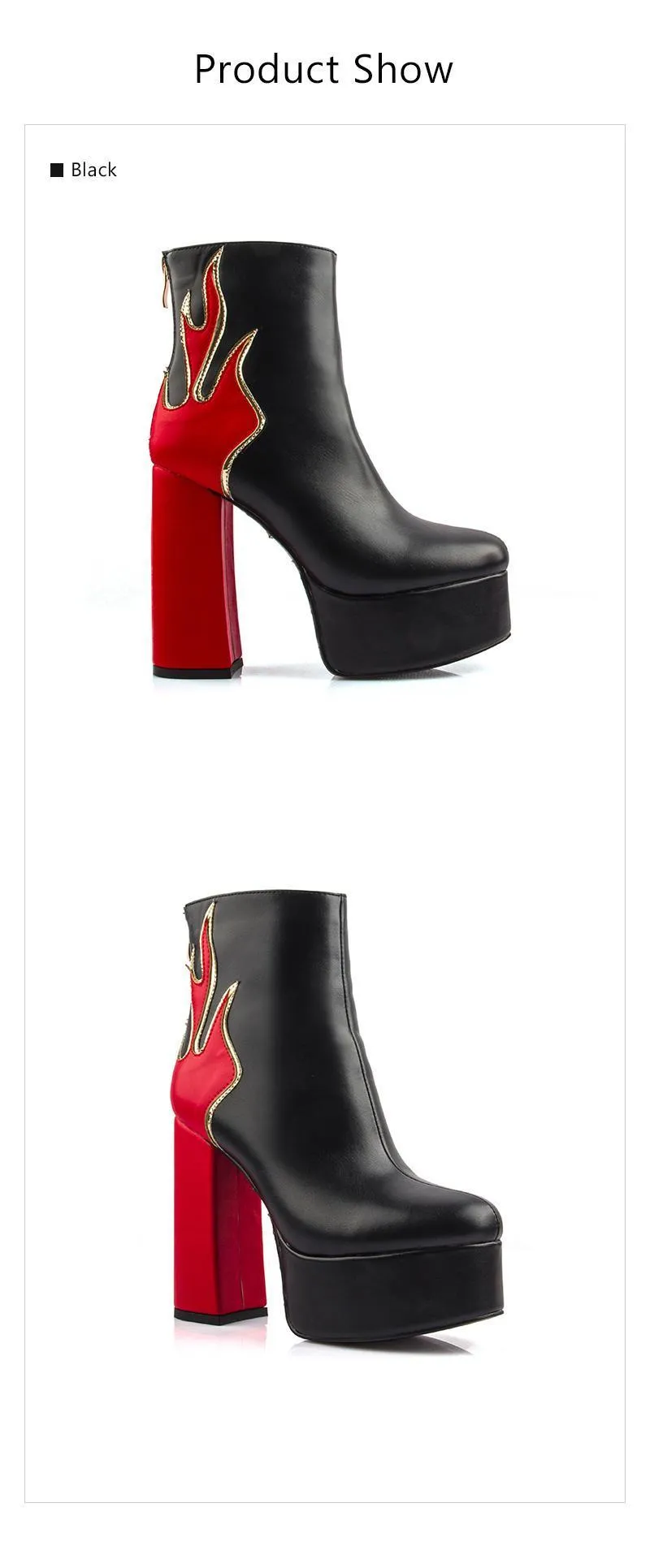 Ablaze white flame detail sales platform block heeled ankle boots