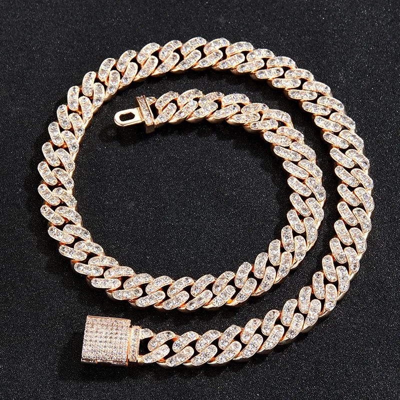 Chains Luxury High Huality Cuban Link Chain Rose Gold Silver Necklace For Women Men Full Diamond Hip Hop Fashion Jewelry Set 2022Chains Chai