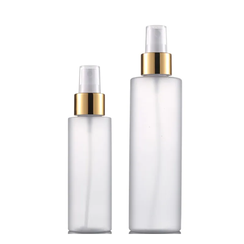 Frost PET bouteille en plastique 100ML or argent anneau atomiseur pompe cosmétique vaporisateur parfum emballage bouteille rechargeable