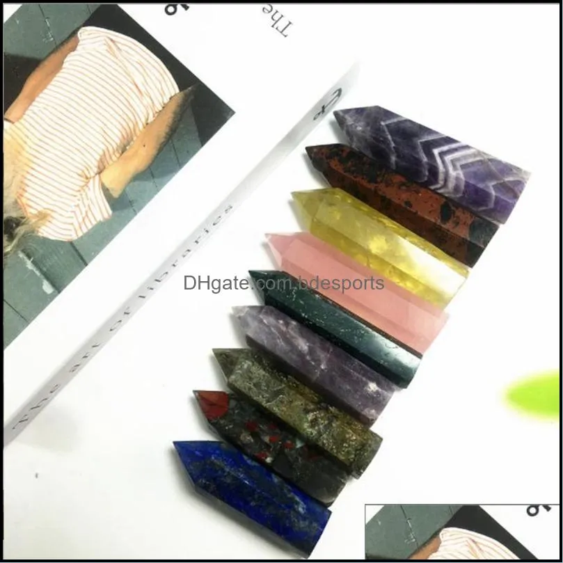 Arts Mineral Crystals fluorite Tower yellow Quartz Points Natural Stripe Point Reiki Crystal Obelisk Wand Healing Chakra Stone Home