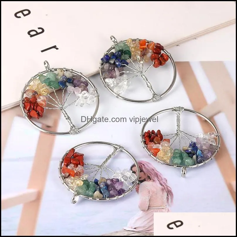 7 chakra stone tree of life handmade wire wrapped pendants for fashion colorful charm jewelry accessories wholesale-z