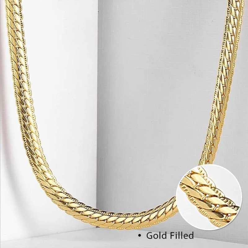 Chains 6mm Wide Boys MENS Chain Hammered Flat CLOSE Curb Cuban Yellow Gold Color Necklace GN399Chains