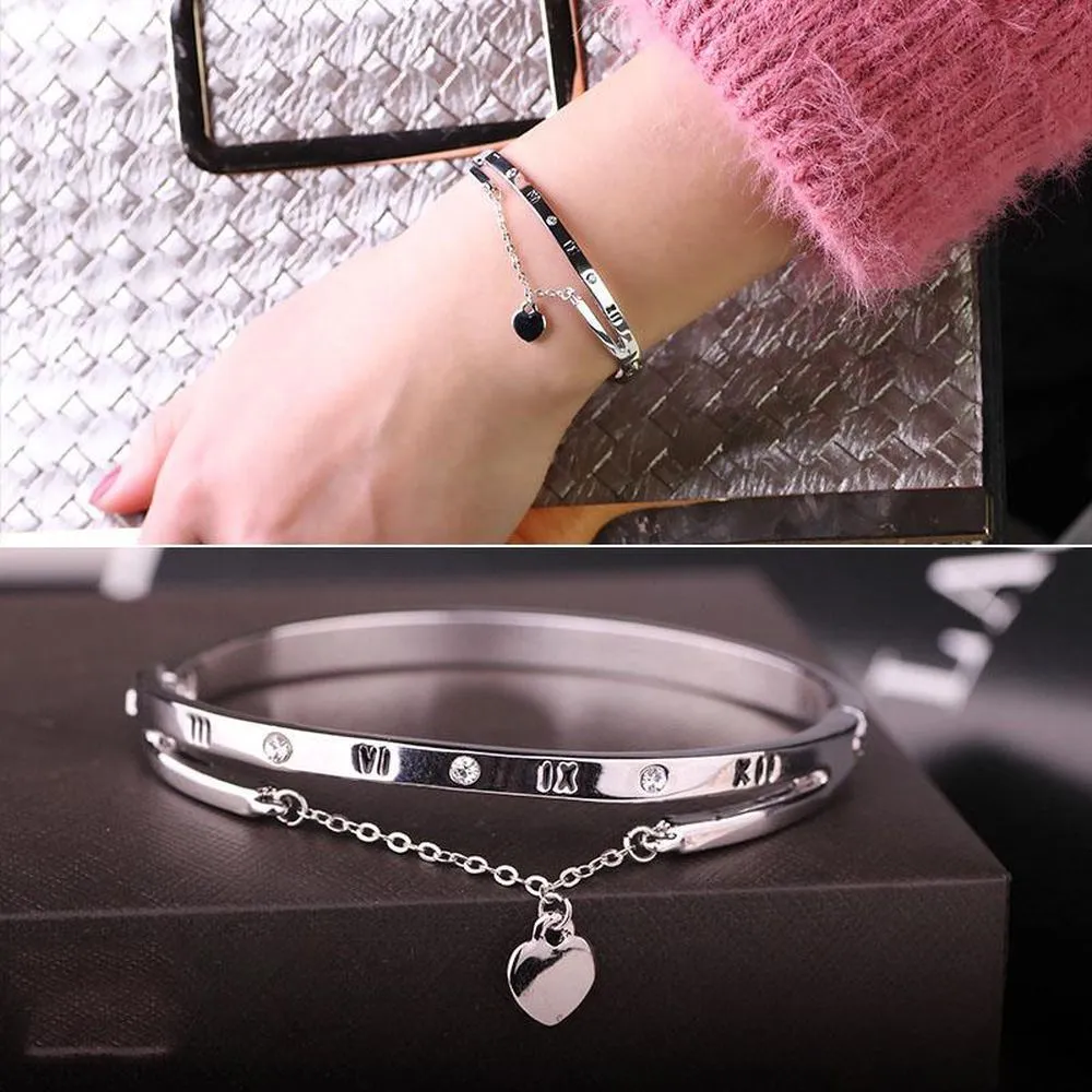 Rose Gold Stainless Steel Bracelets Bangles Female Heart Wedding Love Charm Bracelet for Women Jewelry