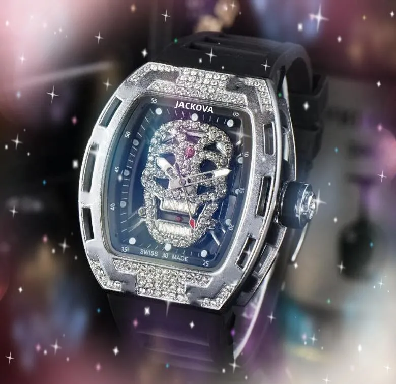 Luxe Homme Femme Crâne Creux Diamants Montre Dame Robe Populaire Casual Mode Caoutchouc Silicone Bande Automatique Mouvement À Quartz Couple Cadeaux Usine Montre-Bracelet