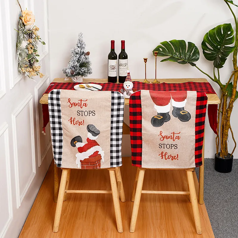 Chaise de Noël Plaid Covers Decoration Couverture de siège à manger Santa Claus Red Black White Home Party décor C4651