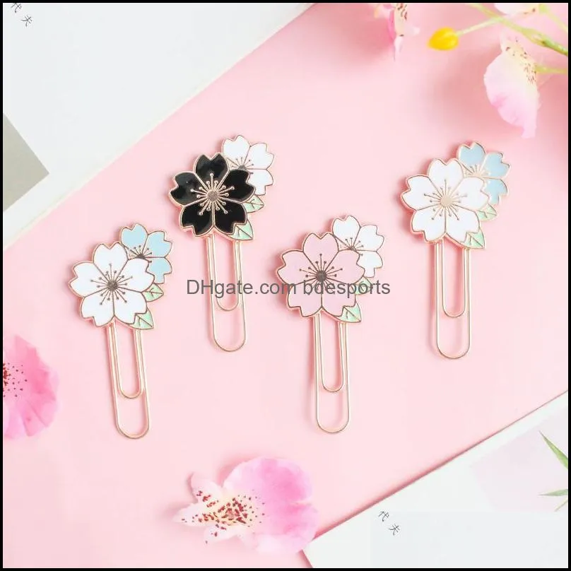 Bookmark 2pcs Cherry Blossoms Paper Clip Promotional Gifts Kawaii Stationery Metal Sukura Book Marker School Office Supply