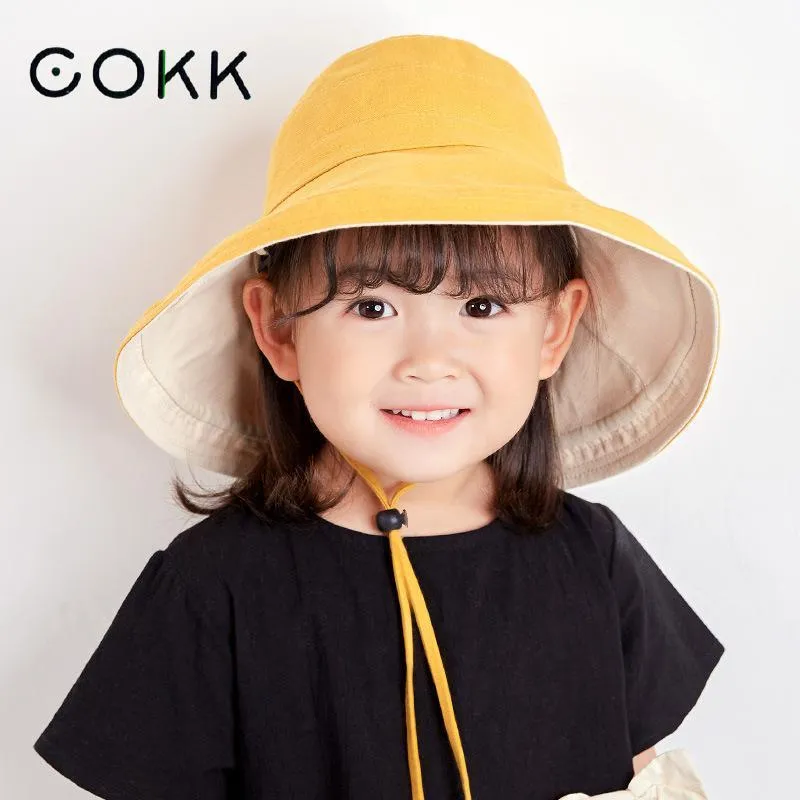 COKK Kids Bucket Hat Korean Adult Summer Foldable Double Sided Wide Brim Beach UV Protection Sunscreen Fisherman Hats Women Girl 220506