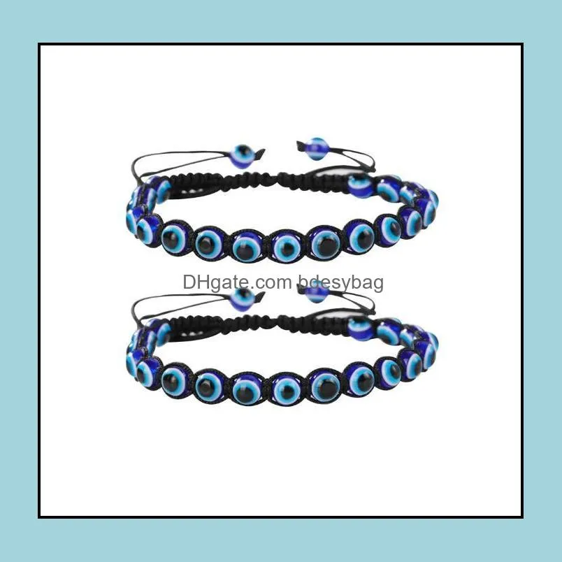 Turkey Blue Evil eye Charm Beaded Strands Bracelets Women Handmade Braided String Rope Bracelet Fashion Jewelry