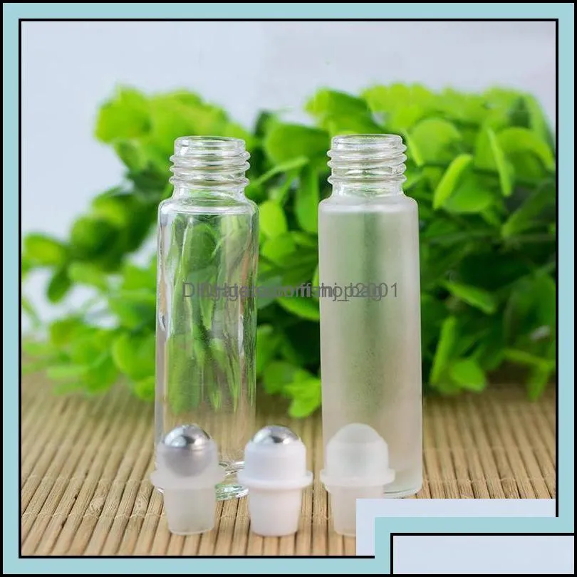 Packing Bottles Office School Business Industrial 10Ml  Oil Roll-On Transparent Frosted Glass Bottle Stainless Steel Roller