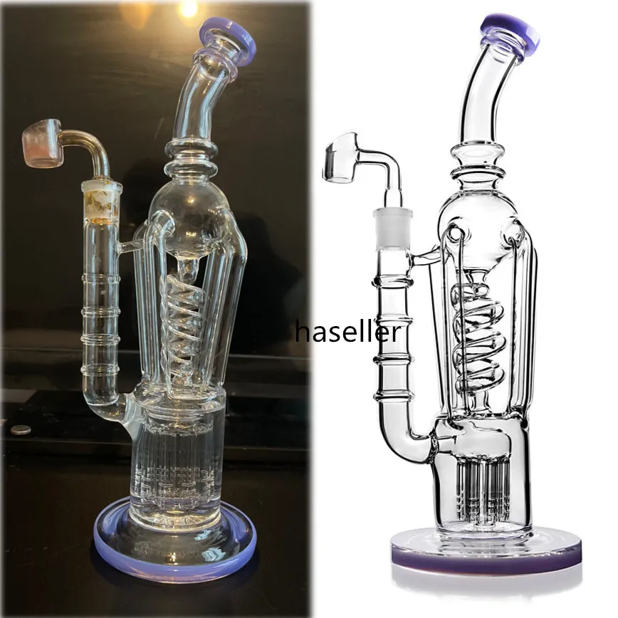 12.6inchs Big Glass Water Bongs Klein Recycler Oil Rigs Hookahs Rökning Glass Pipe Dab Accessory With 14mm Banger